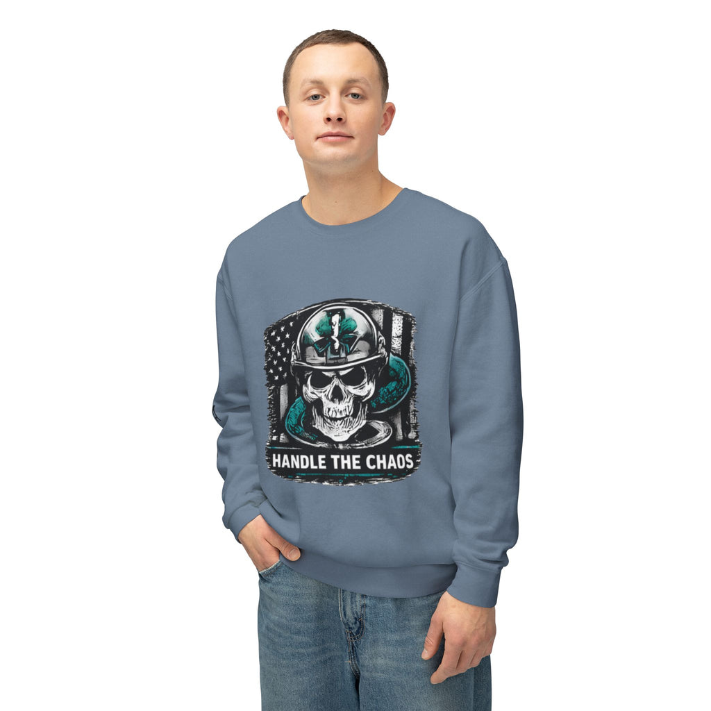 Handle The Chaos Sweatshirt — Military Skull Flag Crewneck