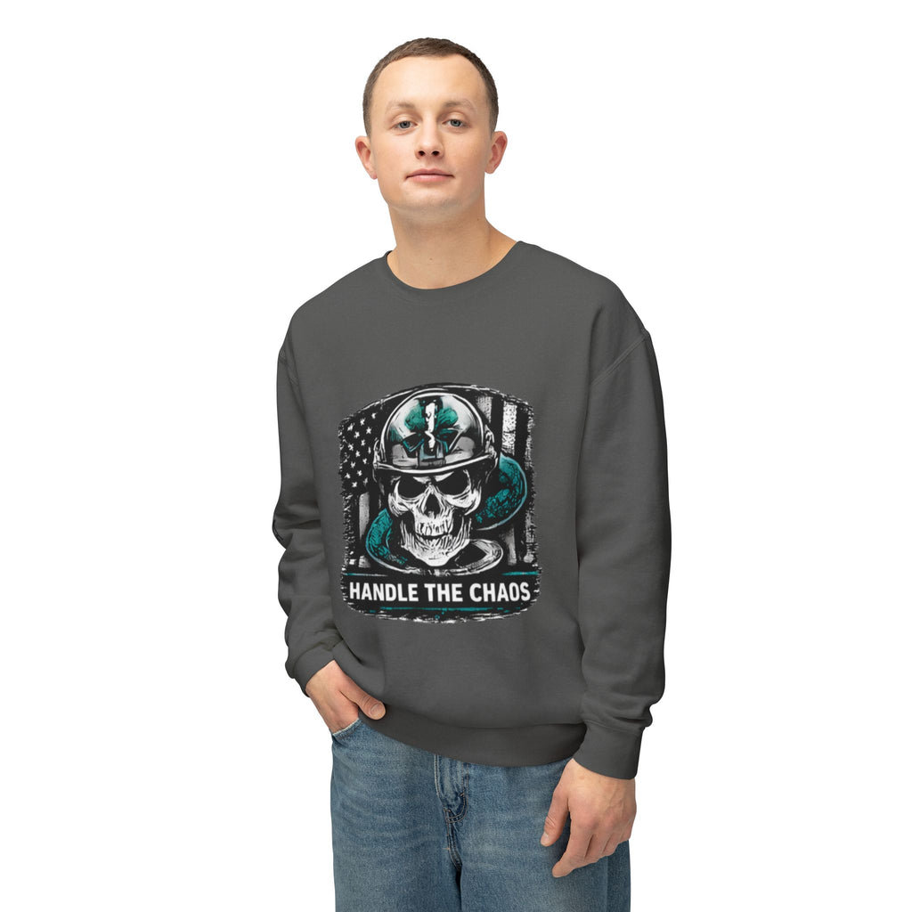 Handle The Chaos Sweatshirt — Military Skull Flag Crewneck