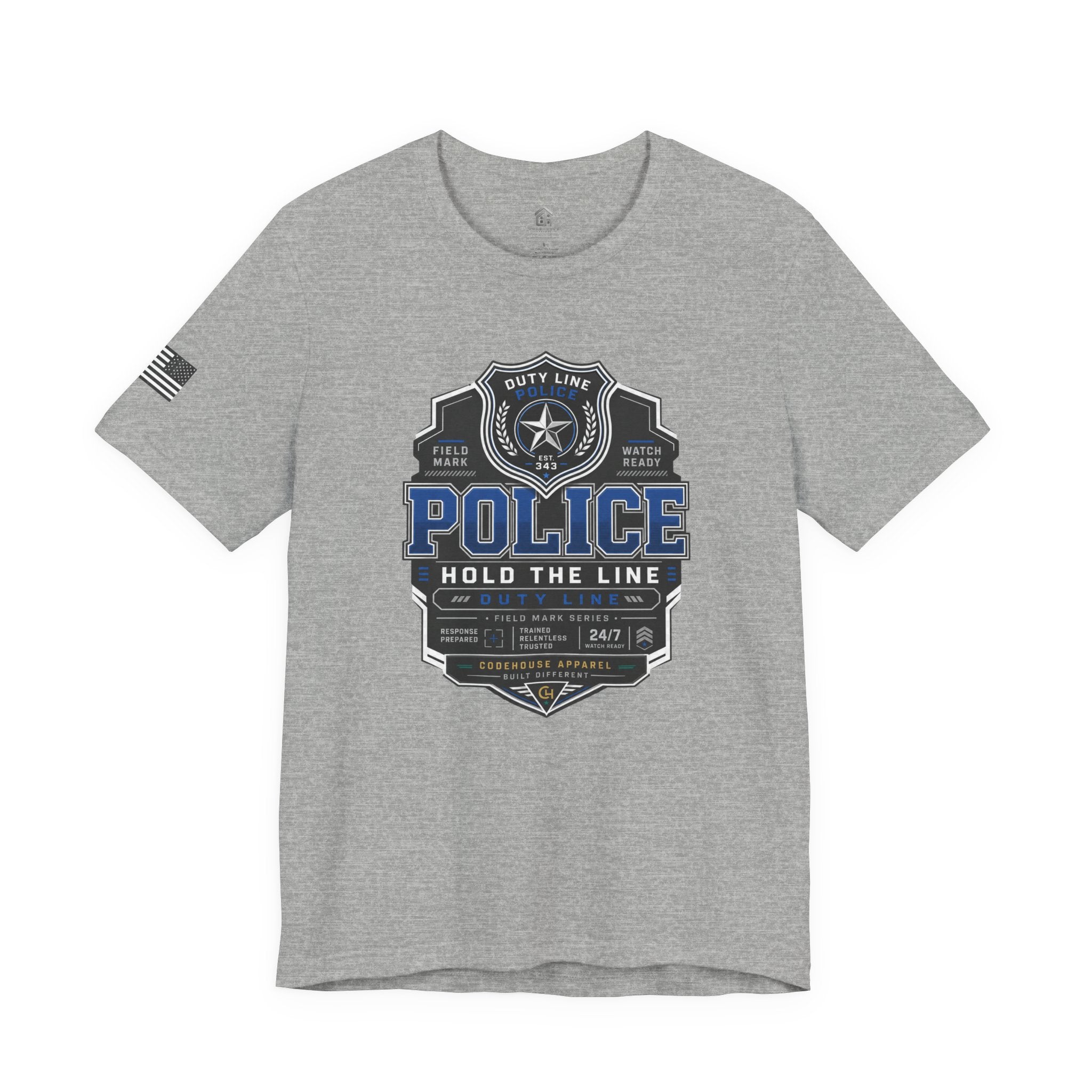 Police 'Hold the Line' Badge T‑Shirt — Thin Blue Line Support Tee