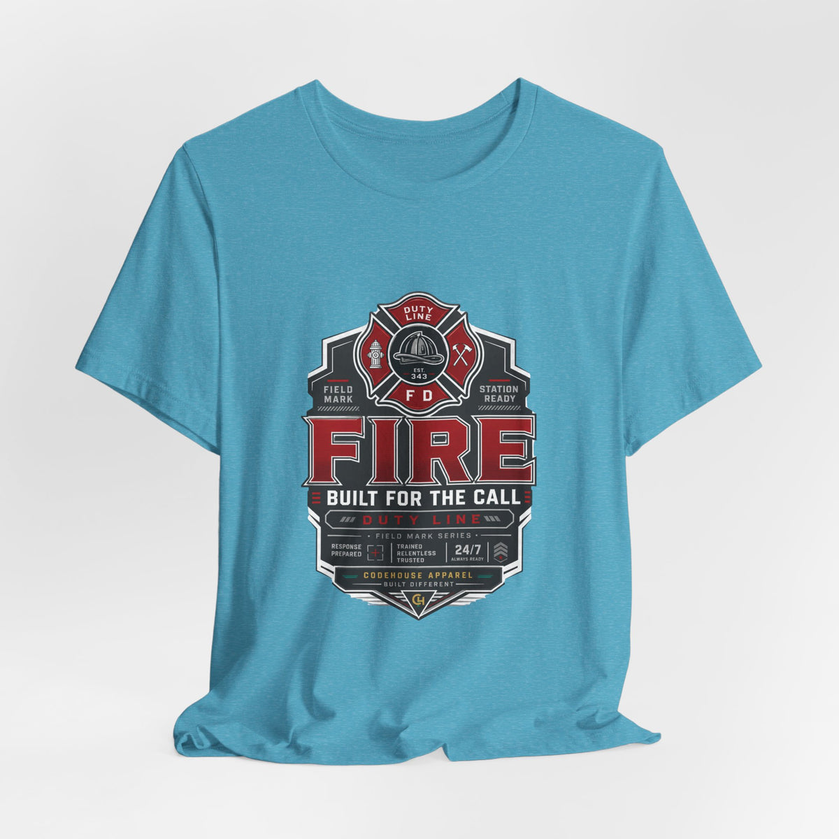 Firefighter T-Shirt — "Built for the Call" Fire Dept Badge Tee