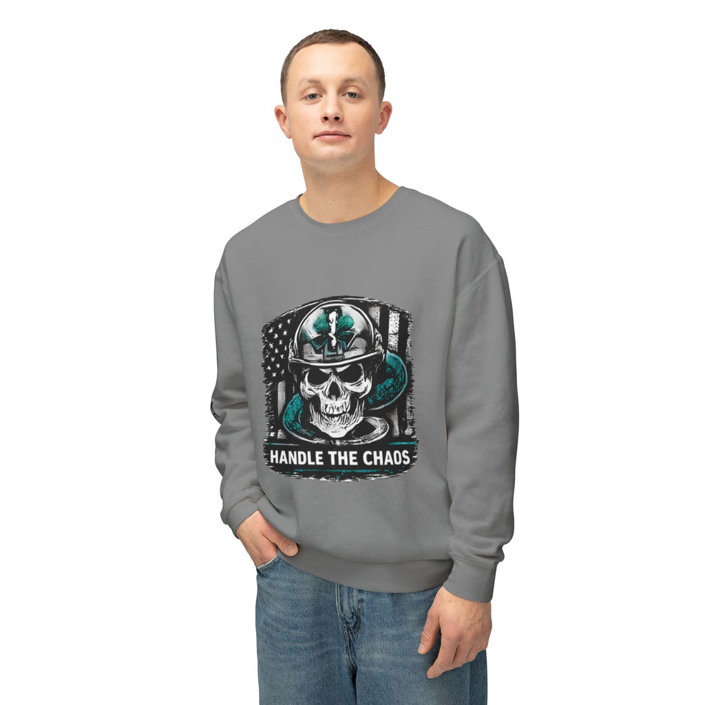 Handle The Chaos Sweatshirt — Military Skull Flag Crewneck