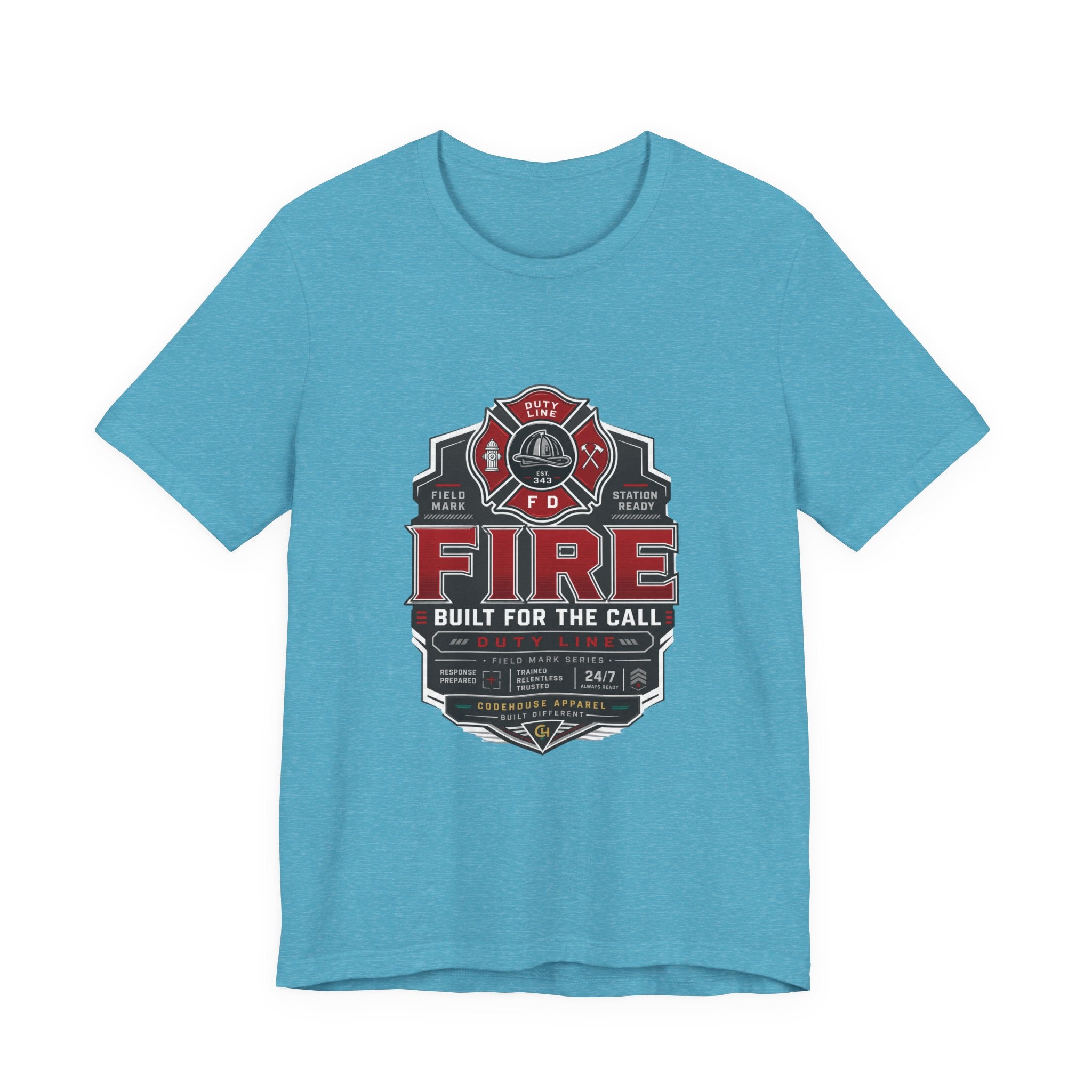 Firefighter T-Shirt — "Built for the Call" Fire Dept Badge Tee