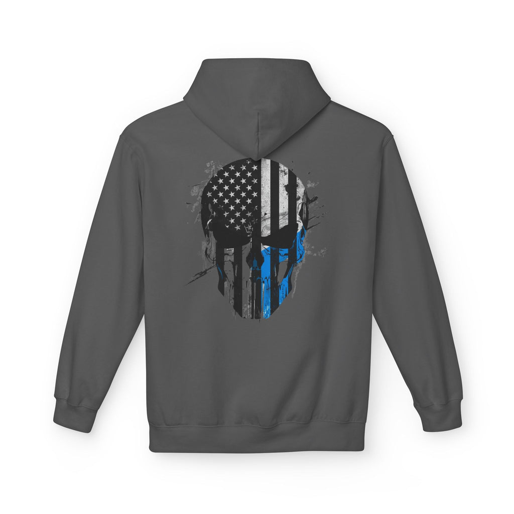 Thin Blue Line Skull Hoodie – Police Support American Flag Back Print
