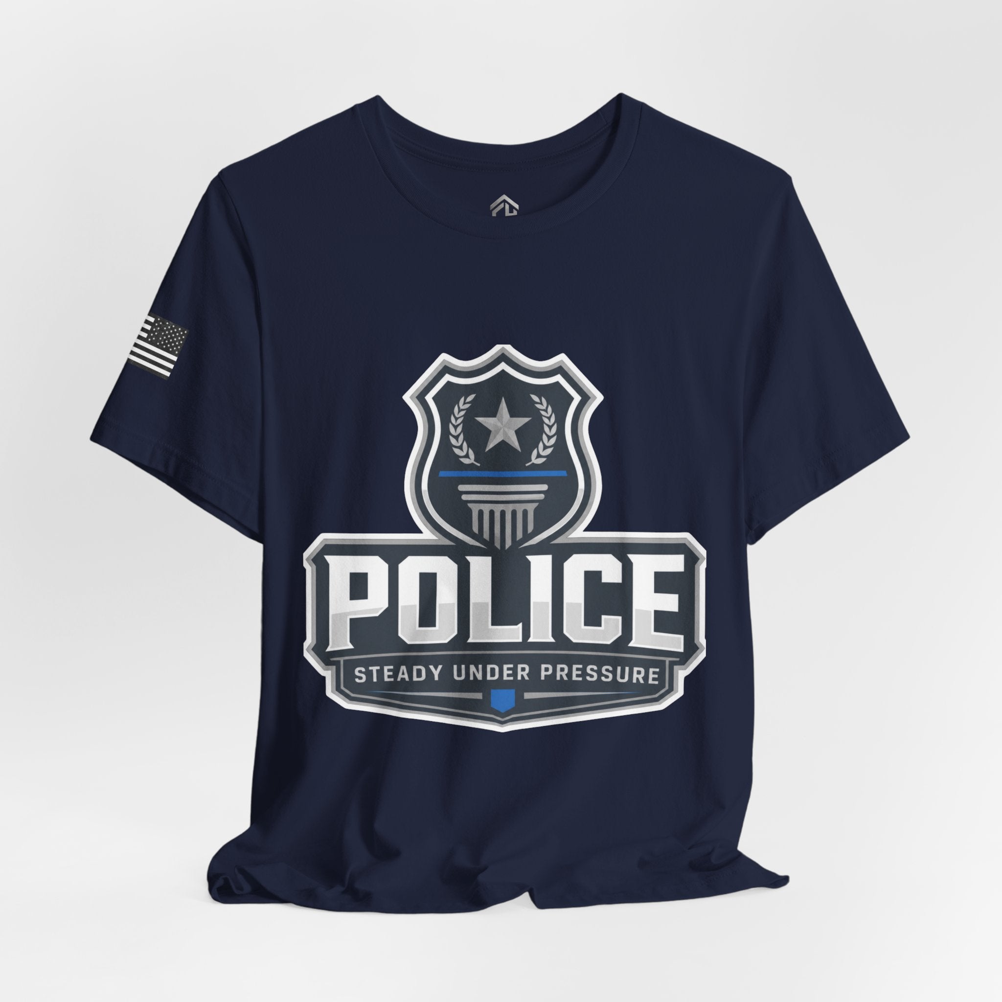 Police Shield T-Shirt — "Steady Under Pressure" Thin Blue Line Tribute