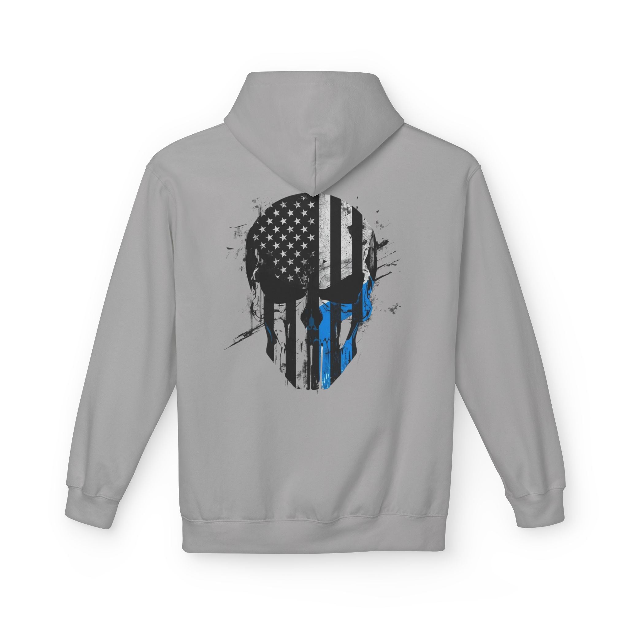 Thin Blue Line Skull Hoodie – Police Support American Flag Back Print
