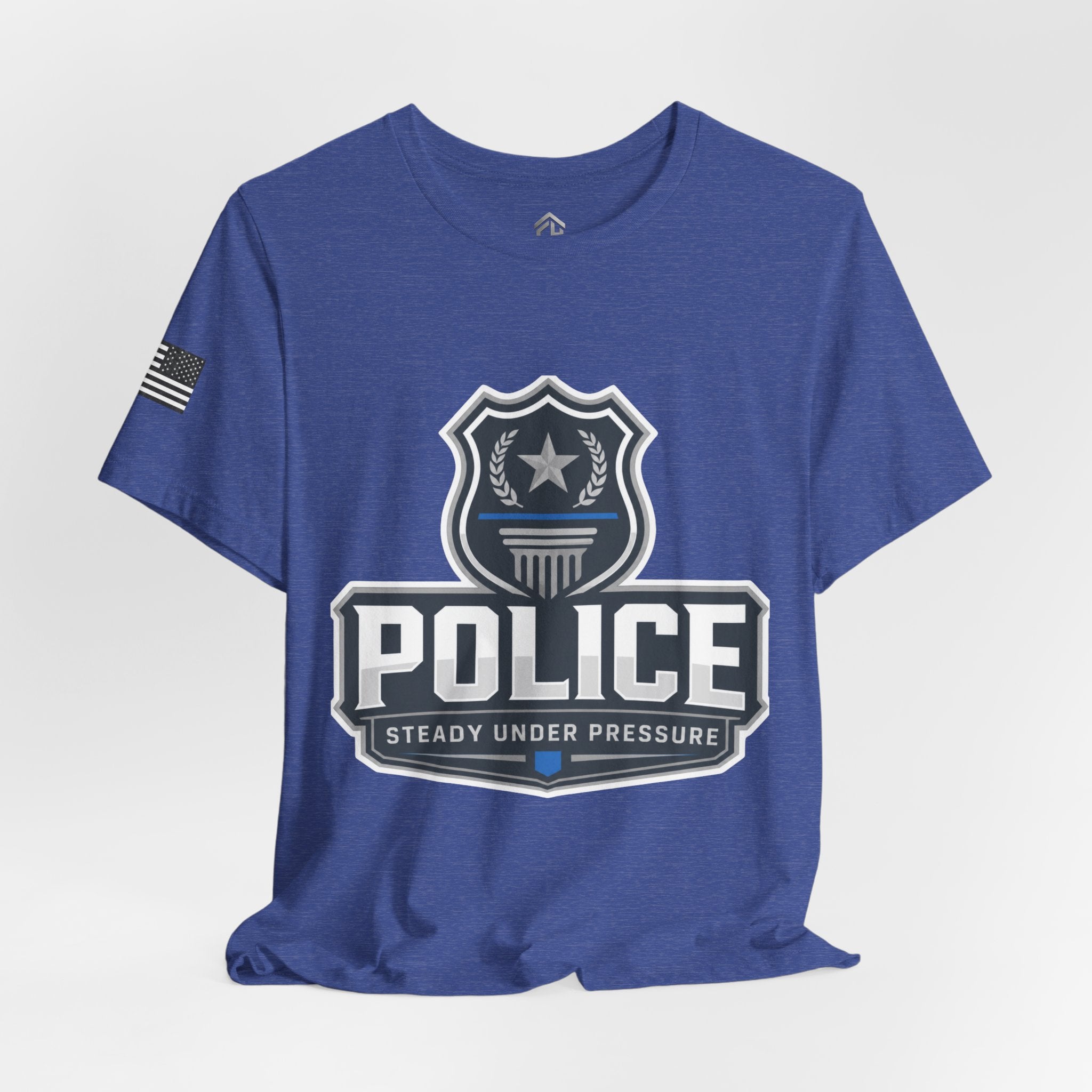 Police Shield T-Shirt — "Steady Under Pressure" Thin Blue Line Tribute