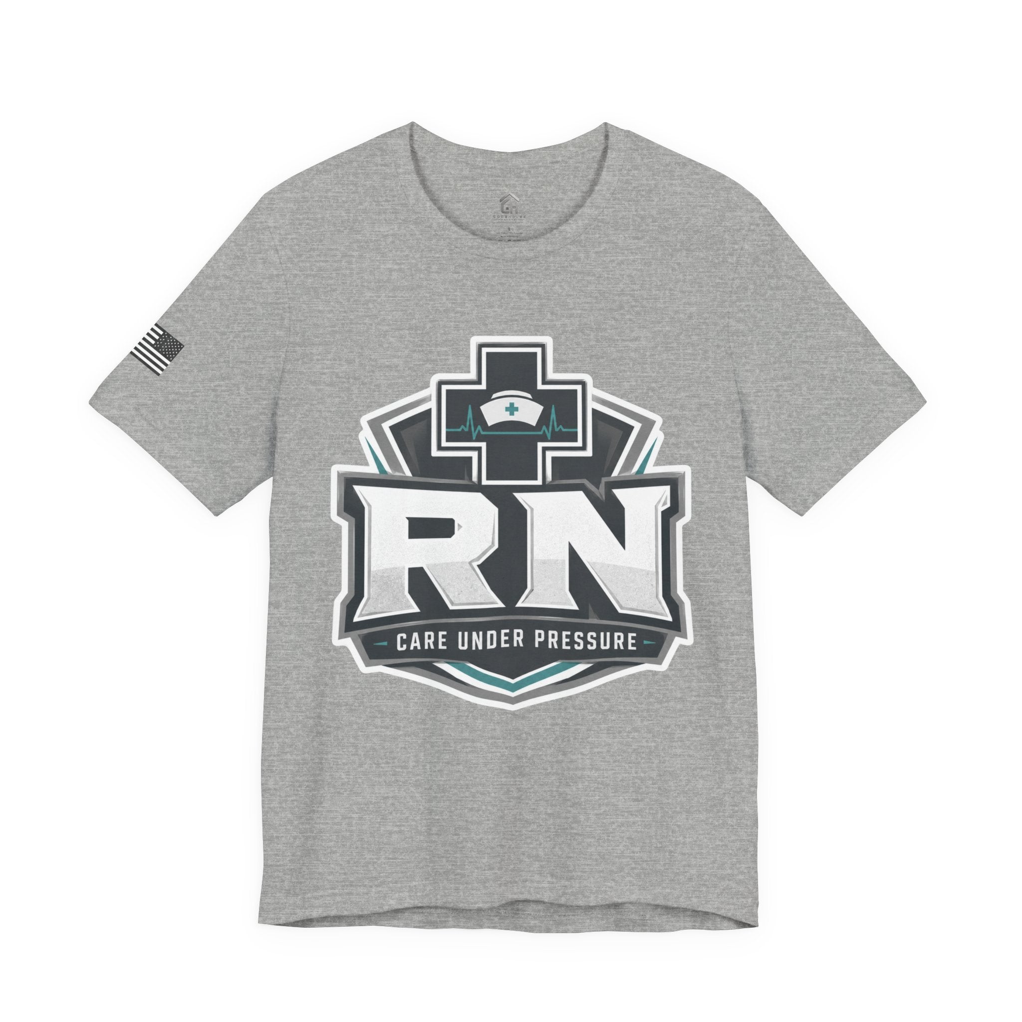 RN Nurse T-Shirt — 'Care Under Pressure' Medical Tee for Registered Nurses