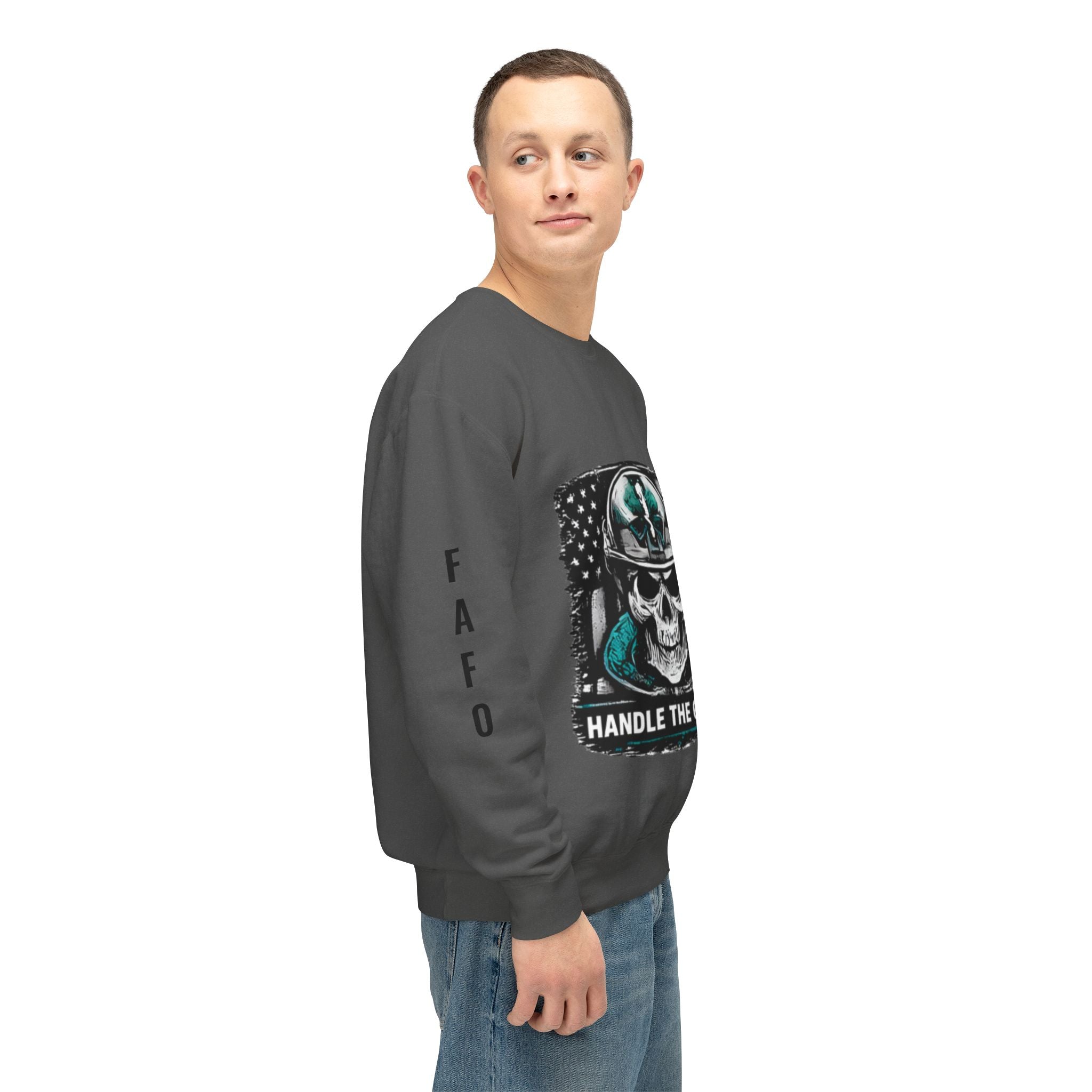 Handle The Chaos Sweatshirt — Military Skull Flag Crewneck