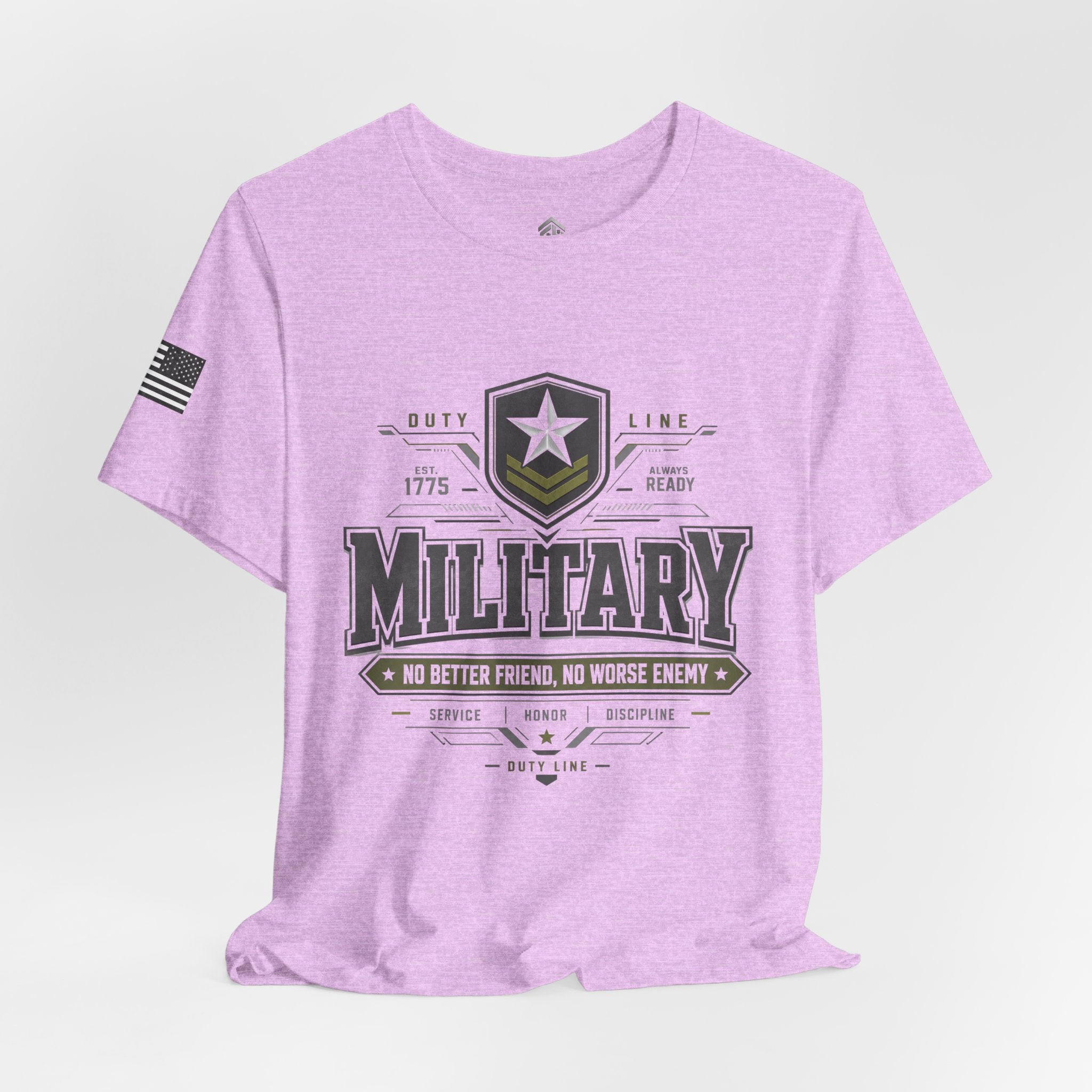 Military Graphic Tee — "No Better Friend, No Worse Enemy" Patriotic Crewneck