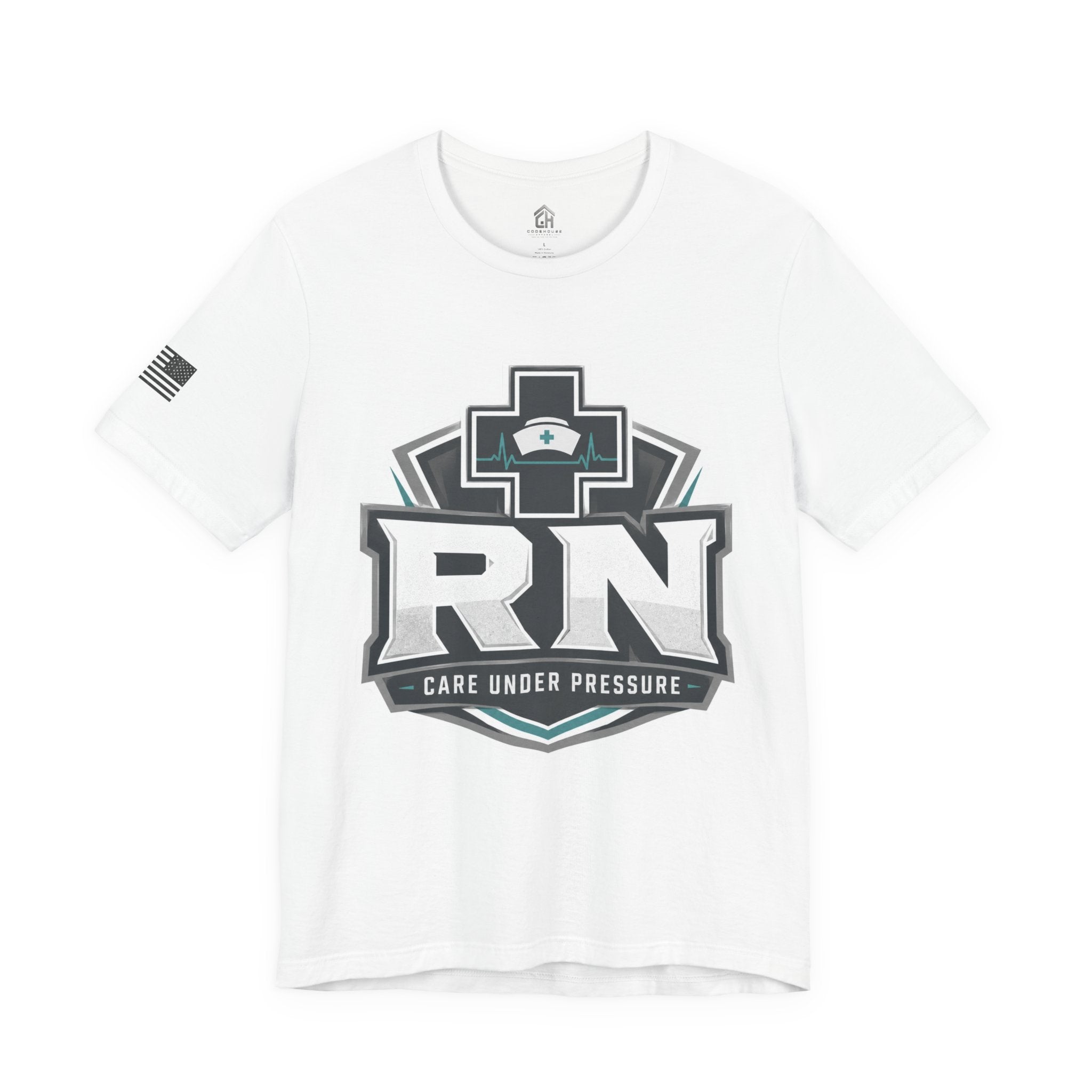 RN Nurse T-Shirt — 'Care Under Pressure' Medical Tee for Registered Nurses