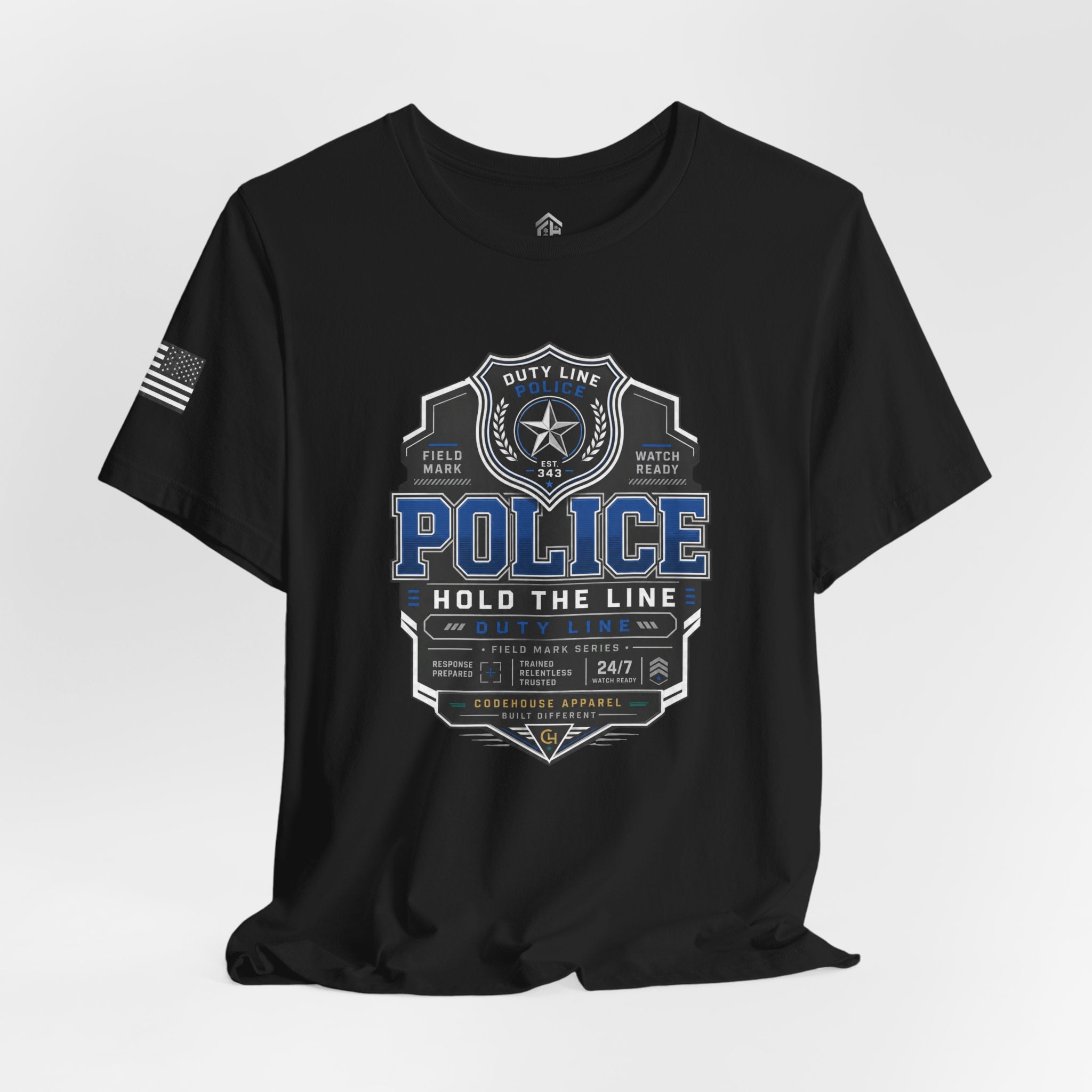 Police 'Hold the Line' Badge T‑Shirt — Thin Blue Line Support Tee