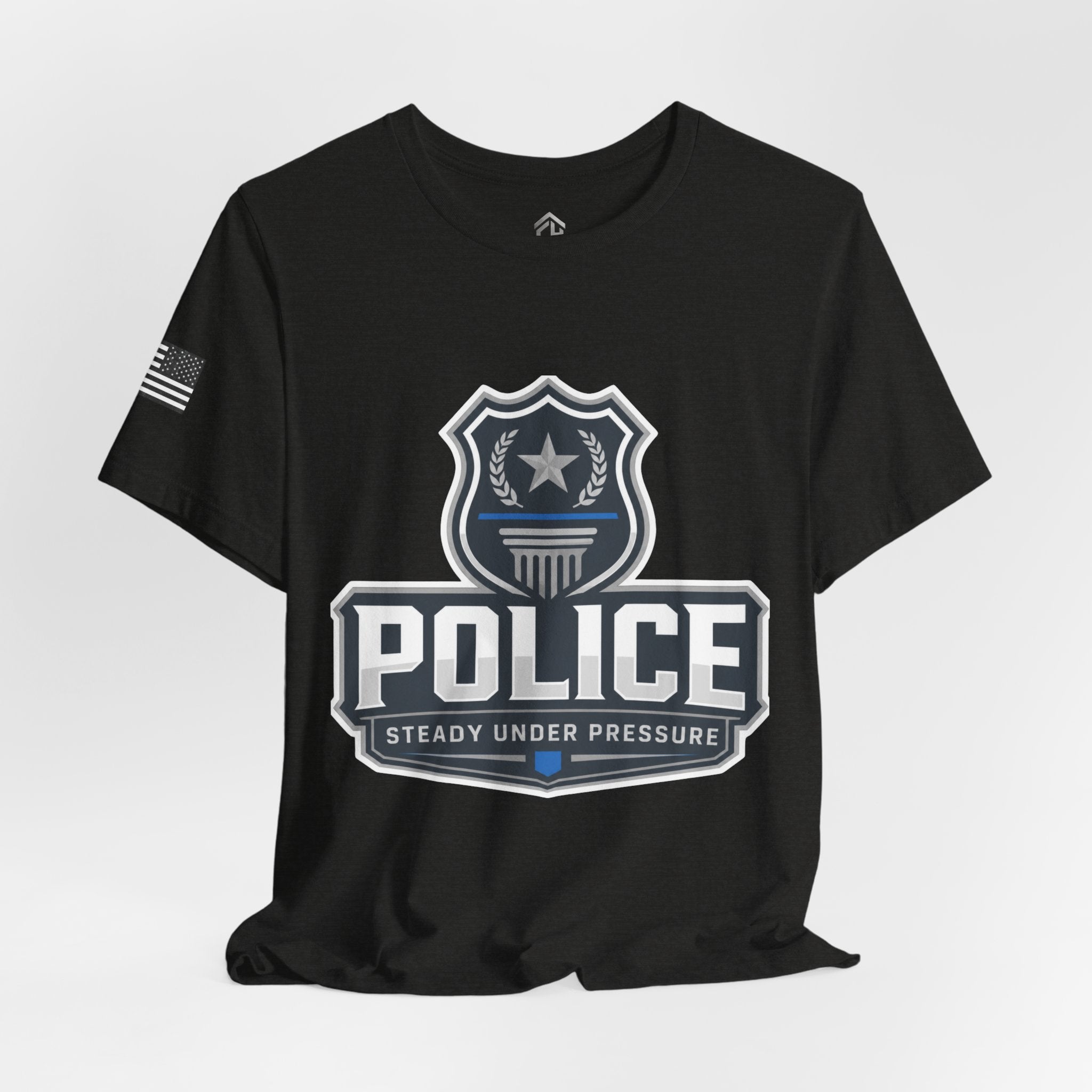 Police Shield T-Shirt — "Steady Under Pressure" Thin Blue Line Tribute