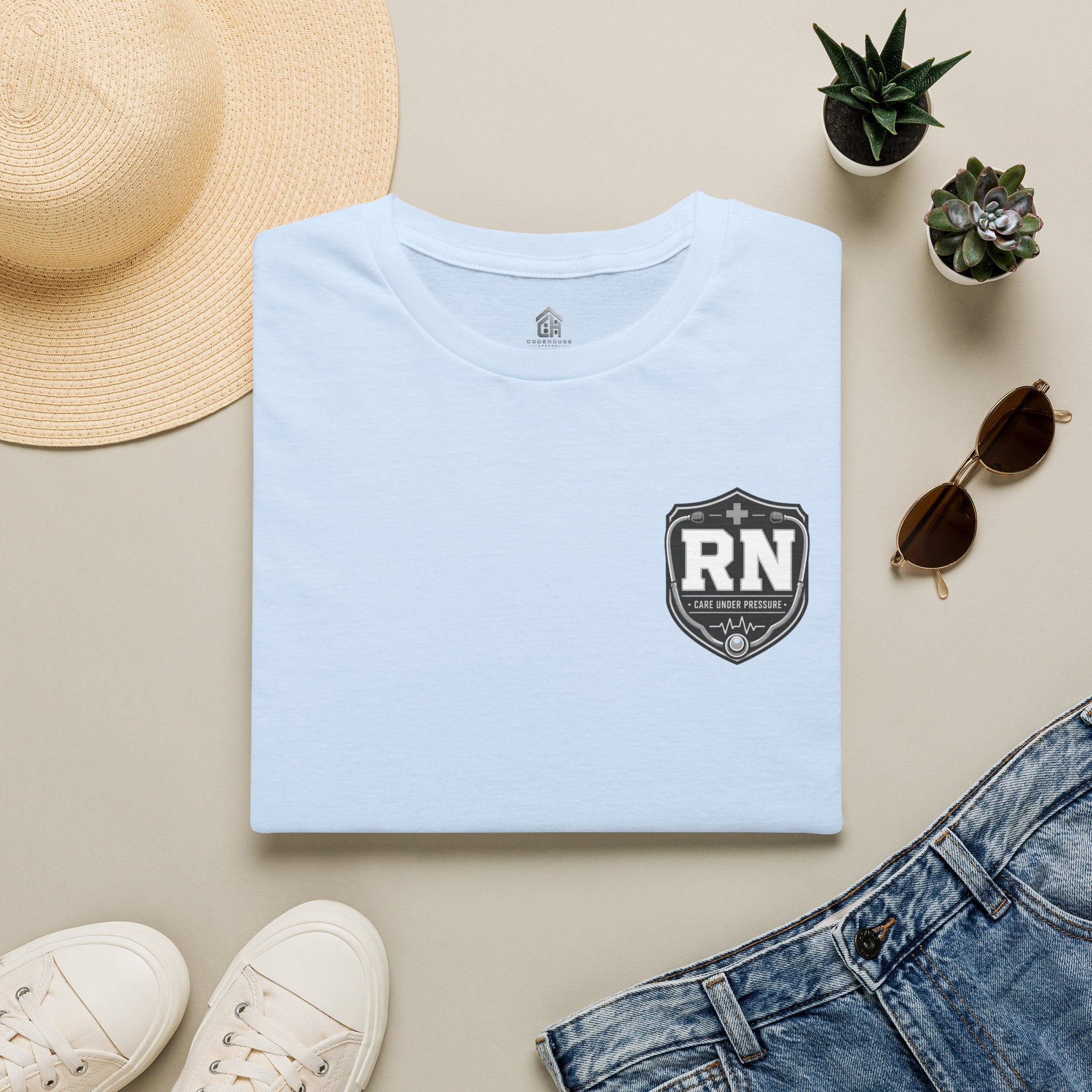 RN Badge T‑Shirt — Registered Nurse American flag