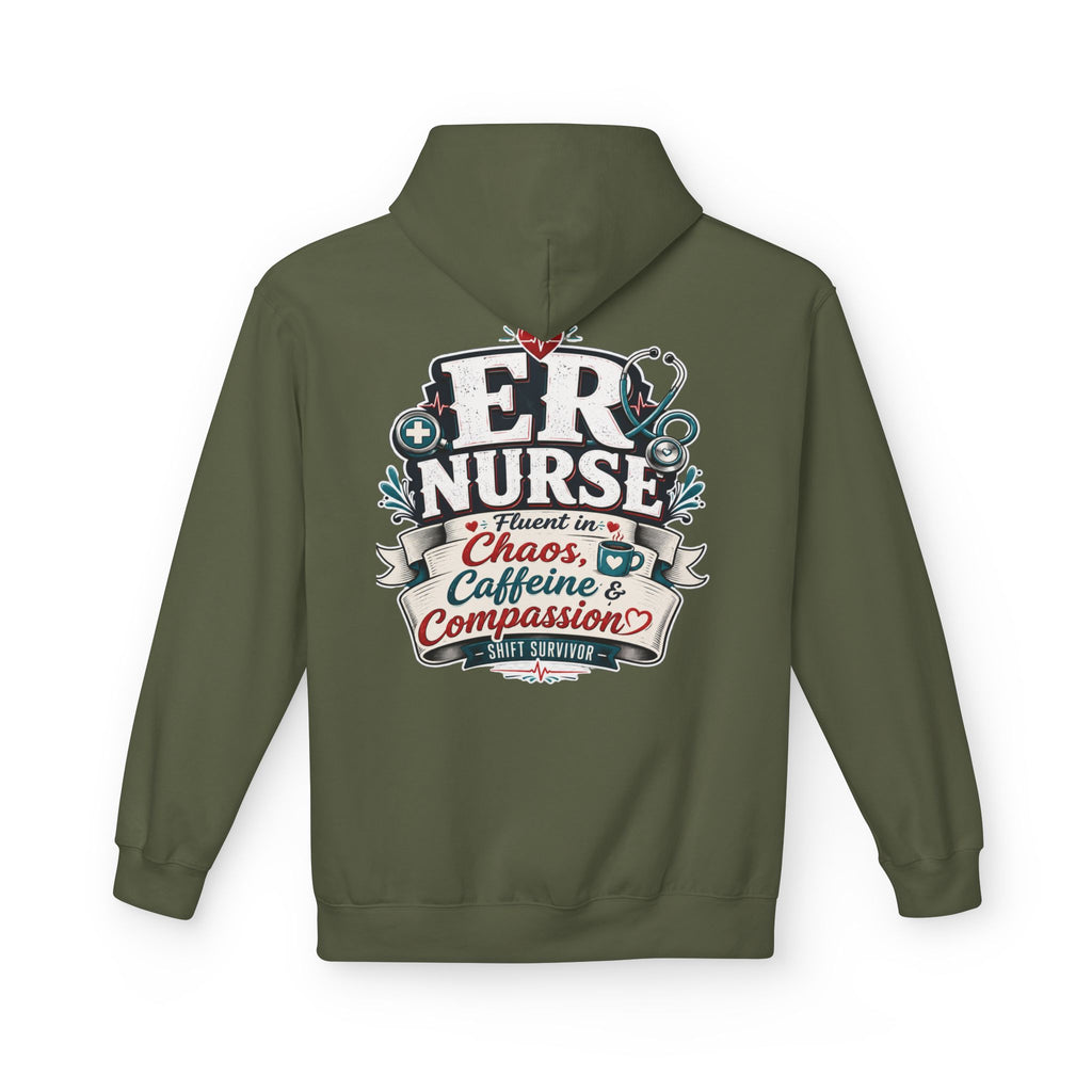 ER Nurse Hoodie - "Present in Chaos, Fueled by Caffeine & Compassion" Medical Staff Pullover
