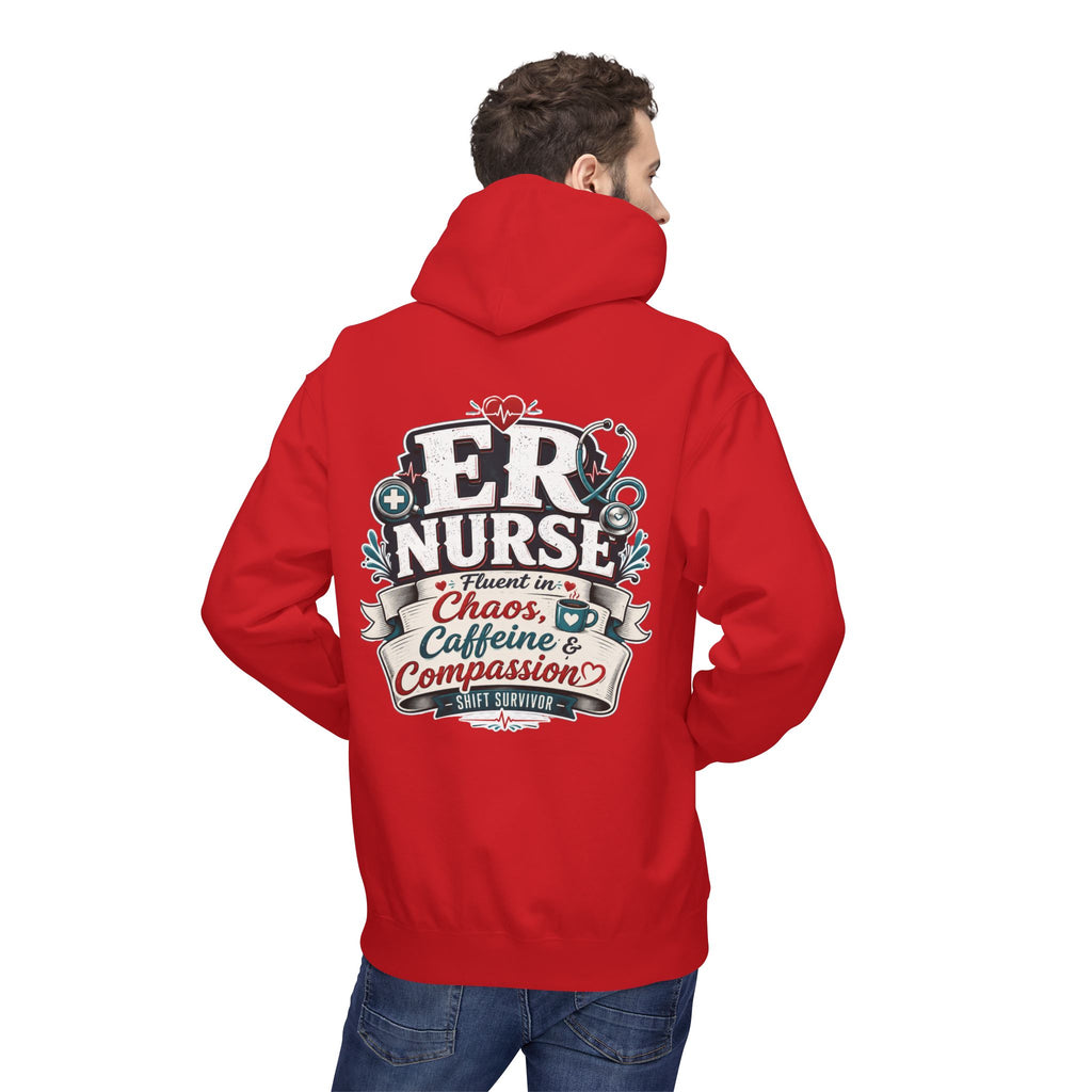 ER Nurse Hoodie - "Present in Chaos, Fueled by Caffeine & Compassion" Medical Staff Pullover