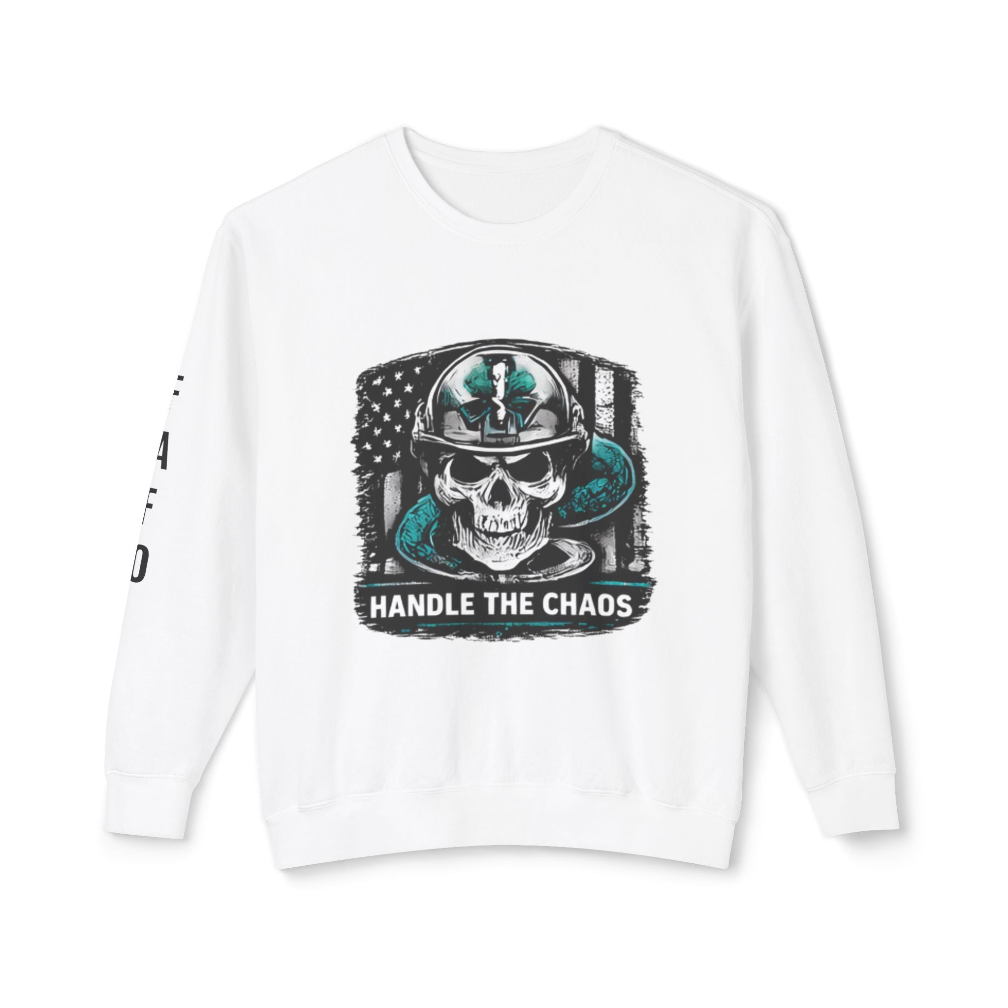 Handle The Chaos Sweatshirt — Military Skull Flag Crewneck
