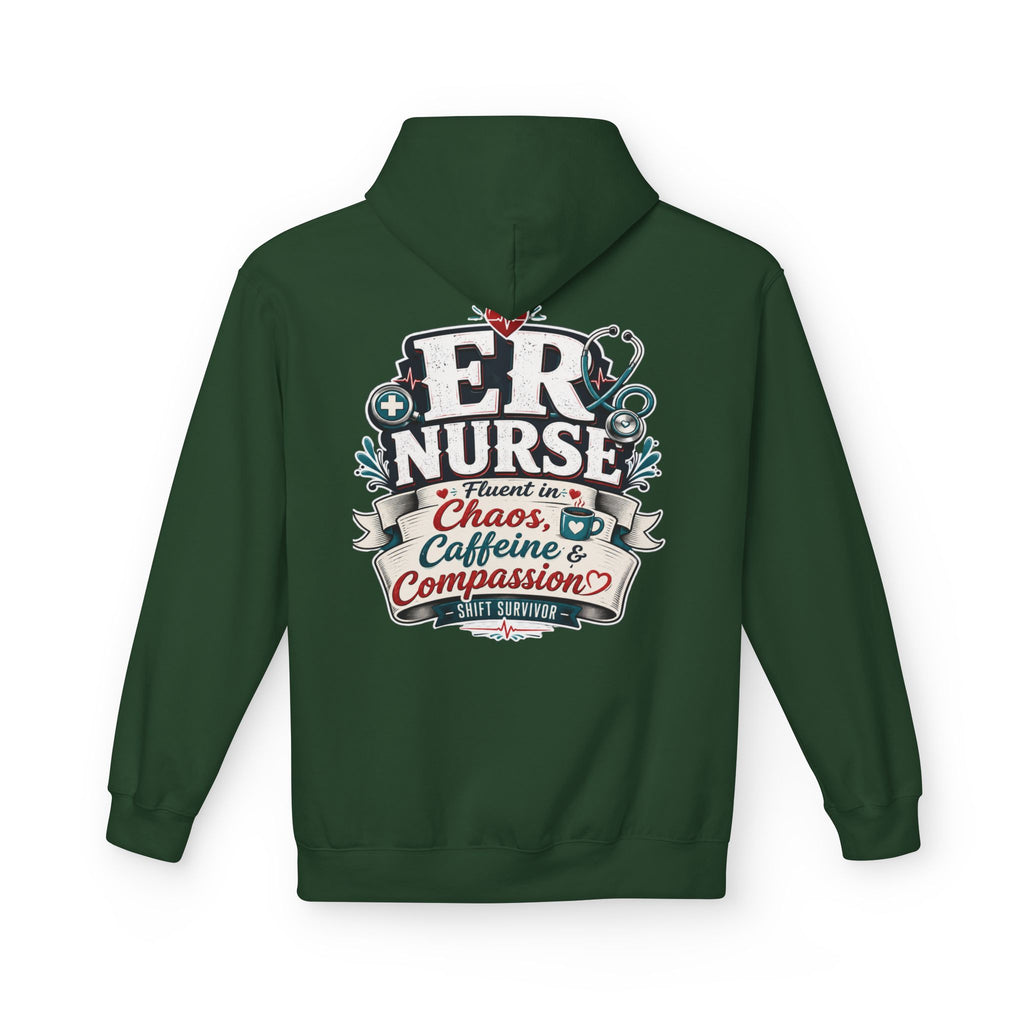 ER Nurse Hoodie - "Present in Chaos, Fueled by Caffeine & Compassion" Medical Staff Pullover