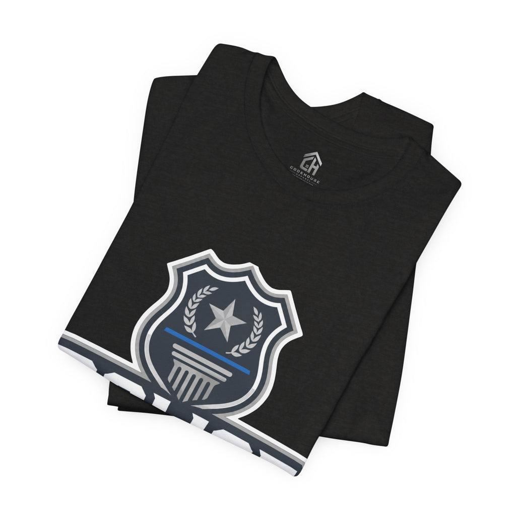 Police Shield T-Shirt — "Steady Under Pressure" Thin Blue Line Tribute