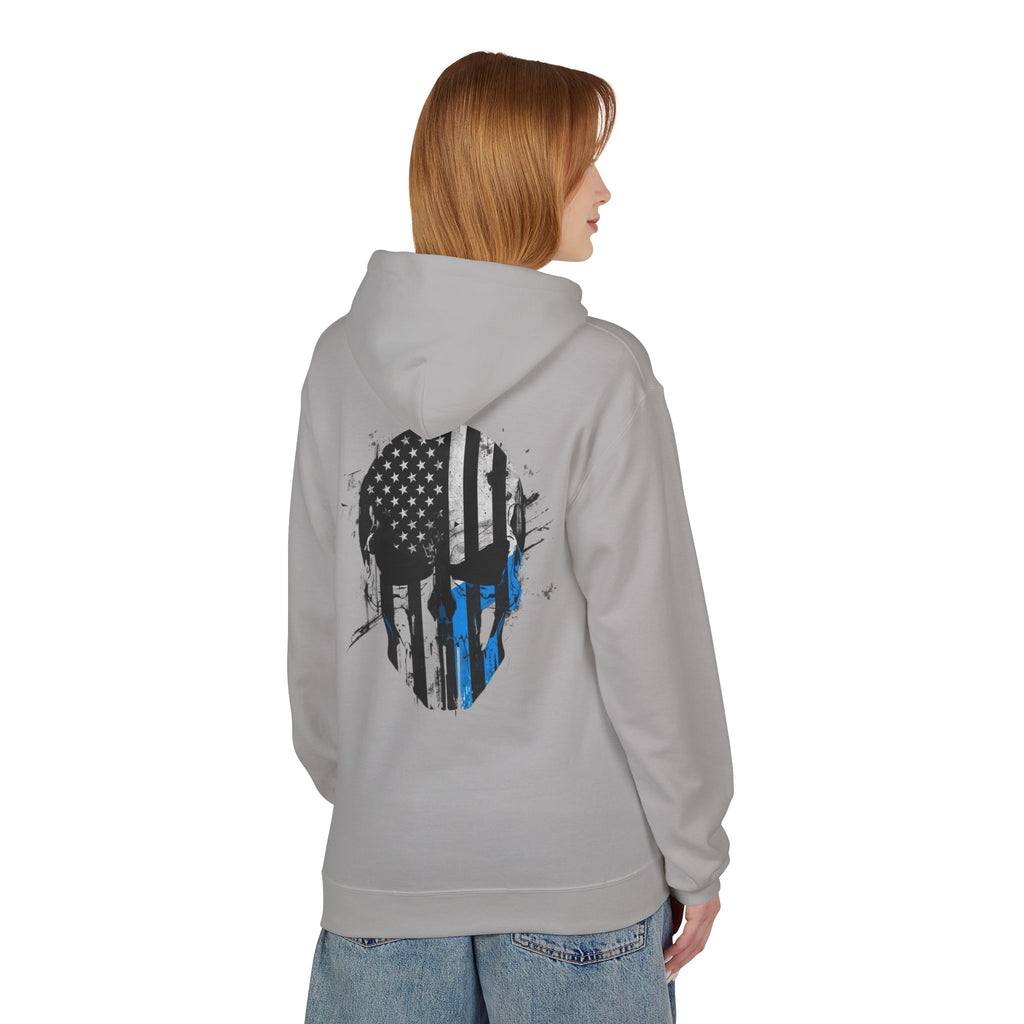 Thin Blue Line Skull Hoodie – Police Support American Flag Back Print