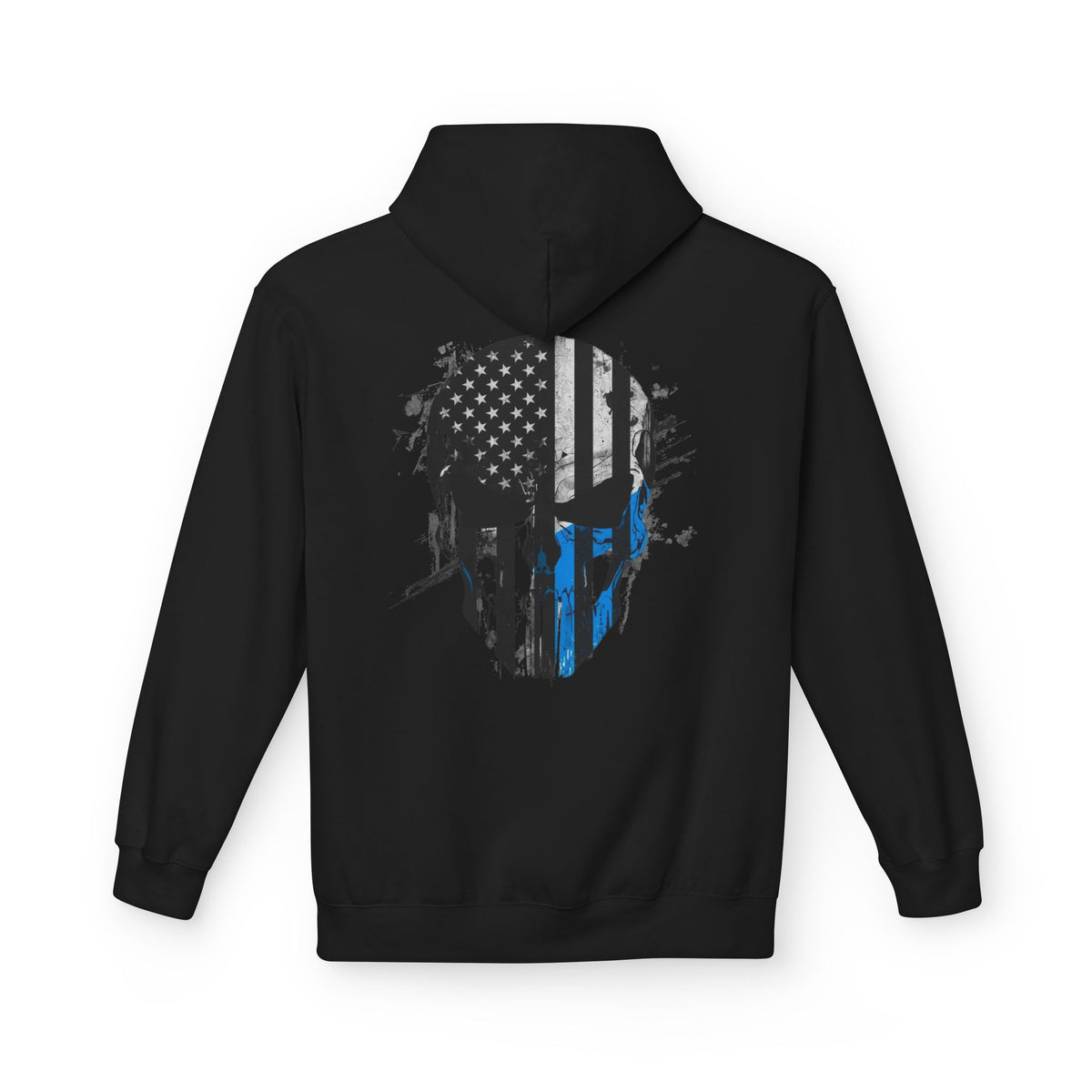 Thin Blue Line Skull Hoodie – Police Support American Flag Back Print