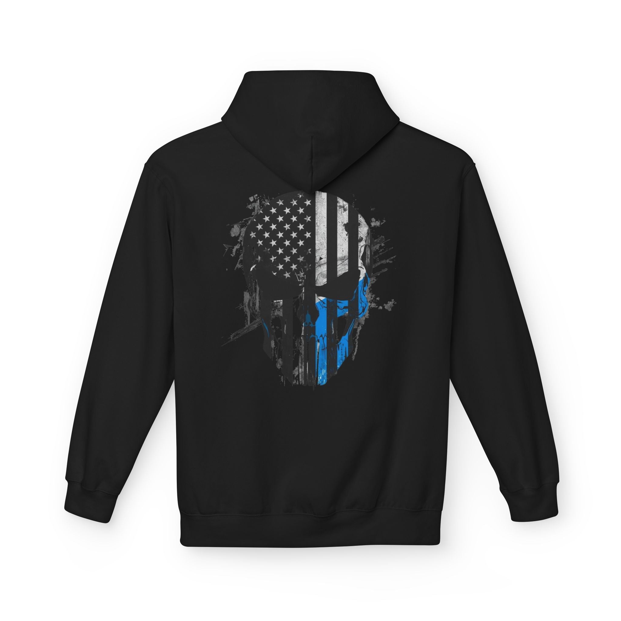 Thin Blue Line Skull Hoodie – Police Support American Flag Back Print