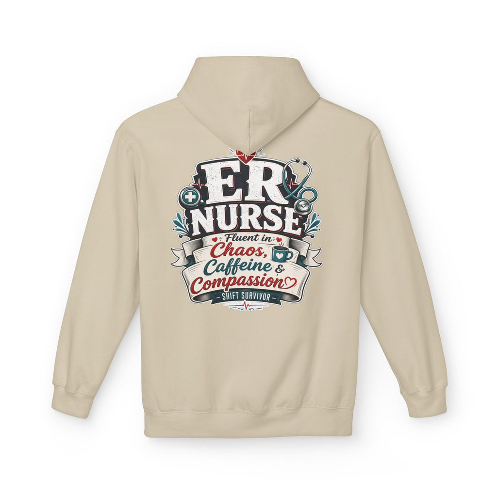 ER Nurse Hoodie - "Present in Chaos, Fueled by Caffeine & Compassion" Medical Staff Pullover