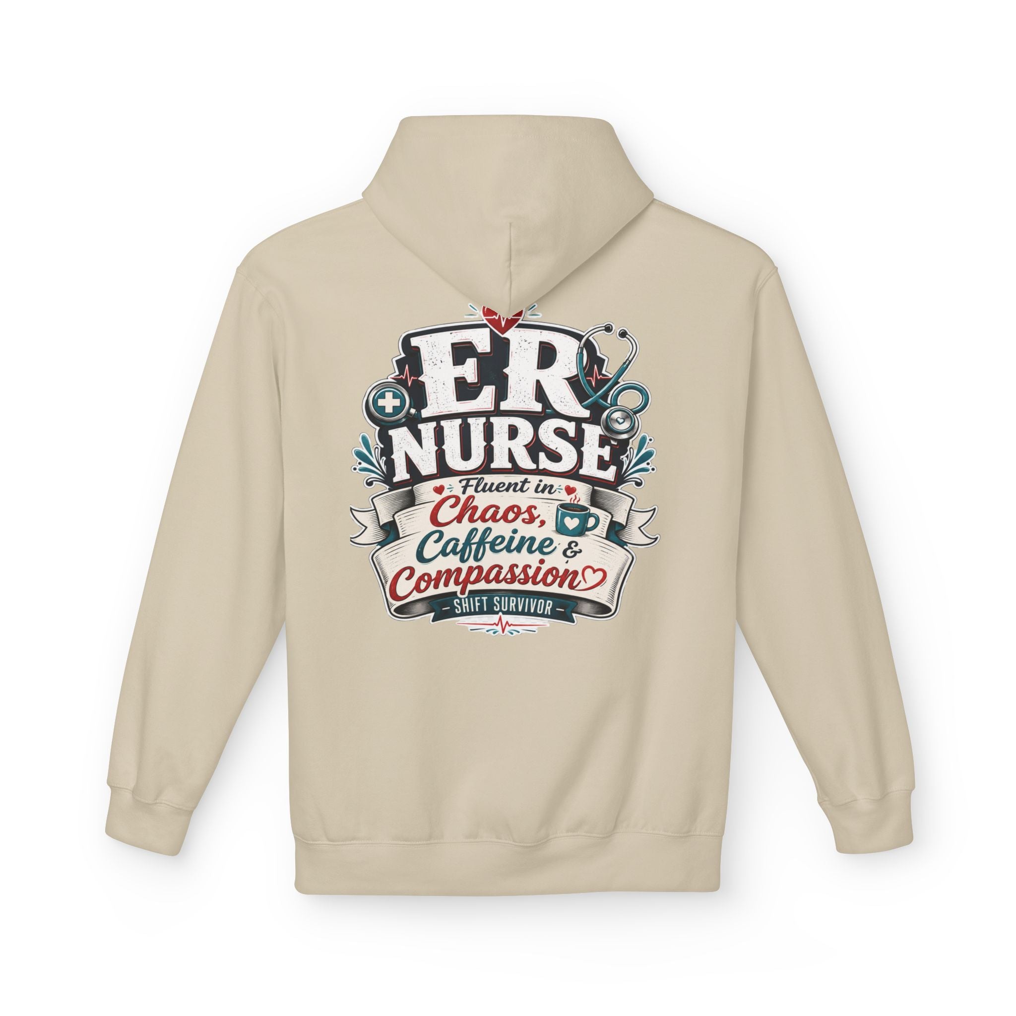 ER Nurse Hoodie - "Present in Chaos, Fueled by Caffeine & Compassion" Medical Staff Pullover