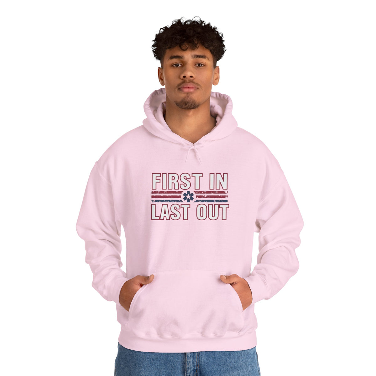 First In Last Out Hoodie — EMT/Paramedic firefighters Rescue Crew Hooded Sweatshirt